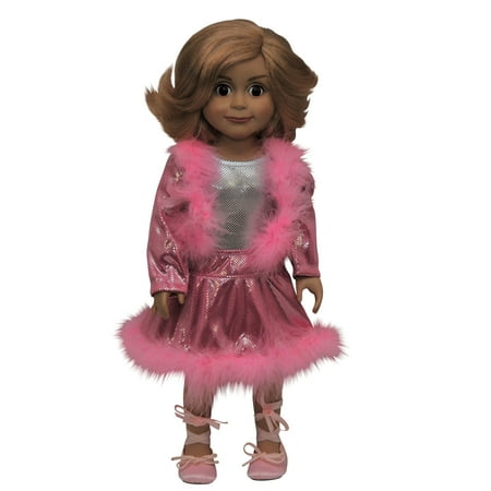 Skating Dance Set Pink Boa Trim Jacket and Skirt Fits 18