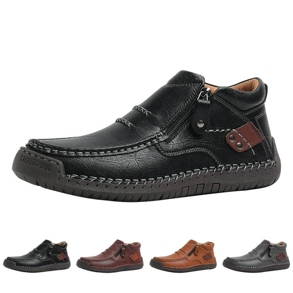 Men's Handmade Leather Shoes | Extra Wide Fit Slip-On Loafers | Non-Slip Rubber Sole & Breathable Design | Classic Business Casual & Outdoor Flat Shoes Zapatos de Cuero