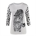 thumbnail image 4 of Puntoco - Camiseta holgada con estampado de moda para mujer, blusa de manga 3/4 de longitud media, cuello redondo, tops casuales Puntoco Puntoco-3489, 4 of 5
