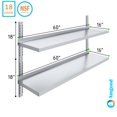 thumbnail image 3 of AmGood 16 in. x 60 in. Two-Tier Metal Wall Mount Shelf | Staunless Steel Shelving for Commercial Kitchen, Closet, Garage, Pantry, etc, 3 of 8