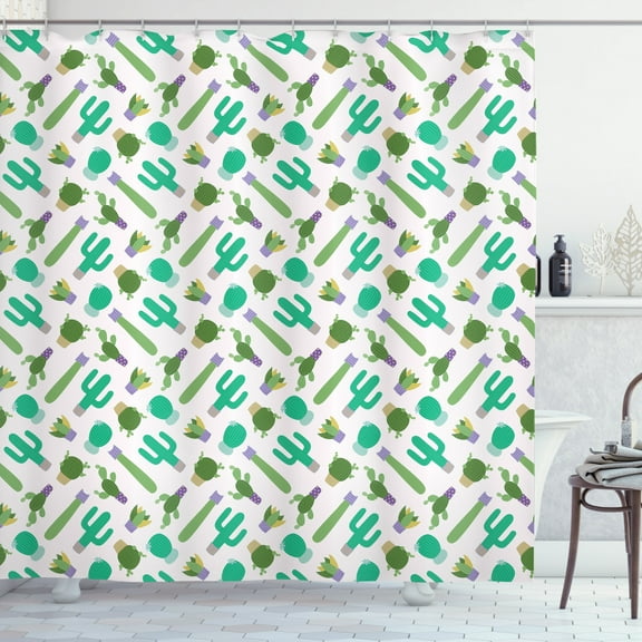 Ambesonne Cactus Shower Curtain, Upside down Plants Cartoon, 69"Wx84"L, Sea Green Multicolor