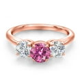 thumbnail image 3 of Gem Stone King 18K Rose Gold Plated Silver Pink Moissanite and Lab Grown Diamond Engagement Ring for Women | 1.80 Cttw | Round 6MM | Gemstone Birthstone | Size 5, 3 of 6