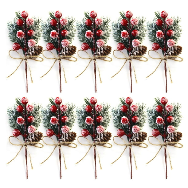 10 PCS Berry Stems Pine Branches Evergreen Christmas Berries Décor
