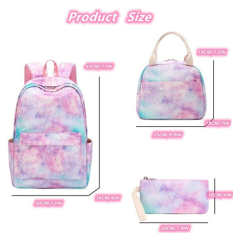 Girl's Backpack, Rainbow Gradient Schoolbag Starry Sky Unicorn Bookbag with  Lunch Pack Pencil Case 3-Piece Set (A)