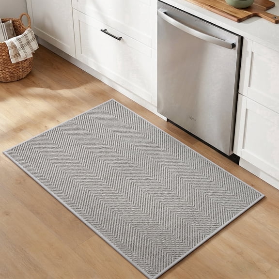 VUNATE Kitchen Rugs 20"x32" Herringbone Woven Non-Slip Kitchen Mat, Washable Absorbent Floor Rug with Durable Backing, Soft Low Profile Kitchen Rug for Sink Area, Entryway, Laundry Room Gray