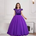 thumbnail image 4 of HXWCHs Robe Ceinturée Élégante à Manches Longues avec Garniture en Dentelle Robe de Soirée Robe Formelle pour Filles Violet 4-5 Ans, 4 of 7