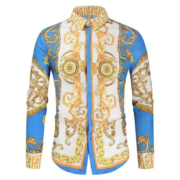 Camisa de solapa para fiesta de graduación, nueva moda, camisa de lujo de diseñador real, camisa informal ajustada de manga larga para hombre, estampado de cachemira para hombre