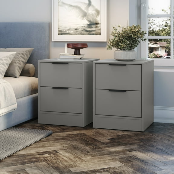Kappesberg Fresno Gray 2-Drawer Nightstand Set of 2 – Modern Design, 17.7"W - for Adults and Teens