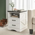 thumbnail image 6 of 24” Tall Farmhouse Nightstand, Night Stand with Charging Station, Beside Table with Drawers and Open Storage, Rustic End Tables for Bedroom, Antique White, 6 of 8