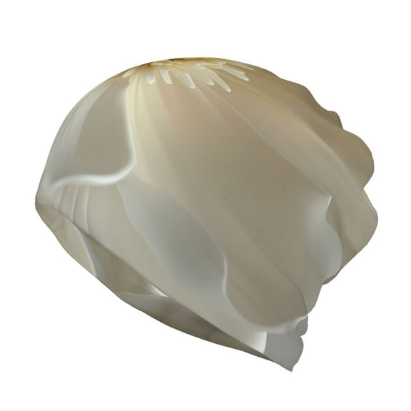 Pofeuu Elegant Ivory Flower Print Multifunction Beanie Hat for Men Women Fashion Scarf Soft Stretch Skull Cap