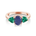 thumbnail image 2 of Gem Stone King 2.34 Ct Oval Blue Lapis Green Nano Emerald 18K Rose Gold Plated Silver Ring, 2 of 4