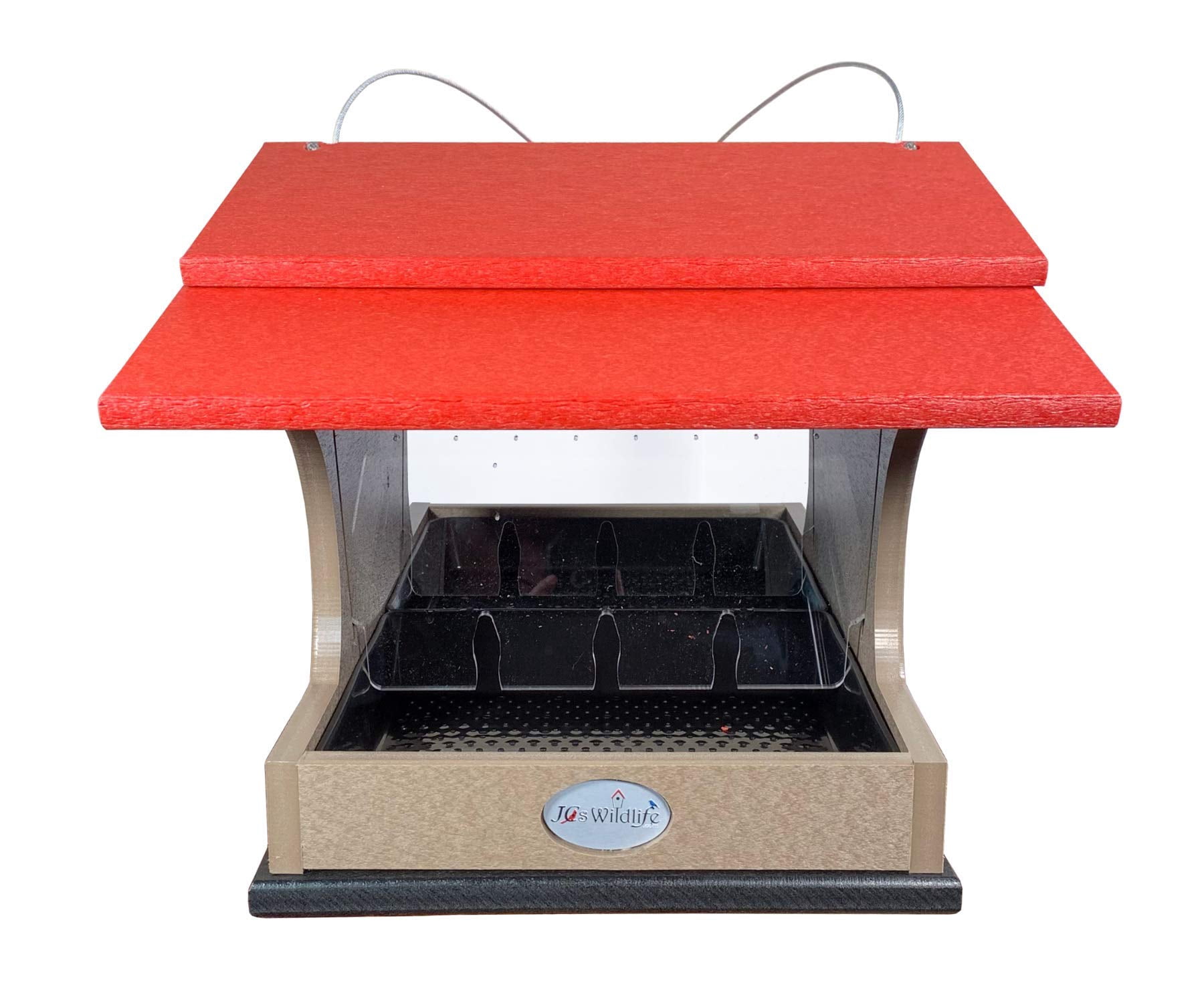 JCs Wildlife Large Poly Hopper Bird Feeder (Cardinal Red/Tan)