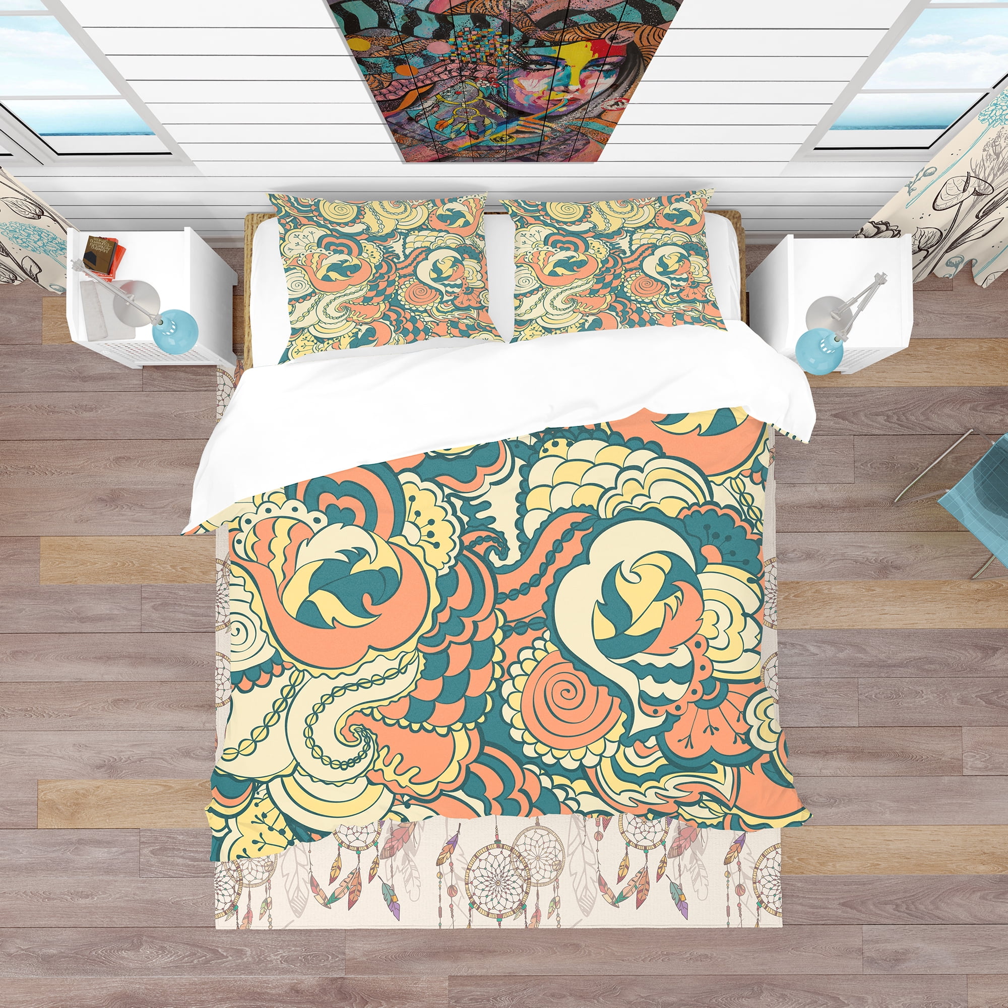Designart 'Floral Pattern Background' Bohemian & Eclectic Duvet Cover Set