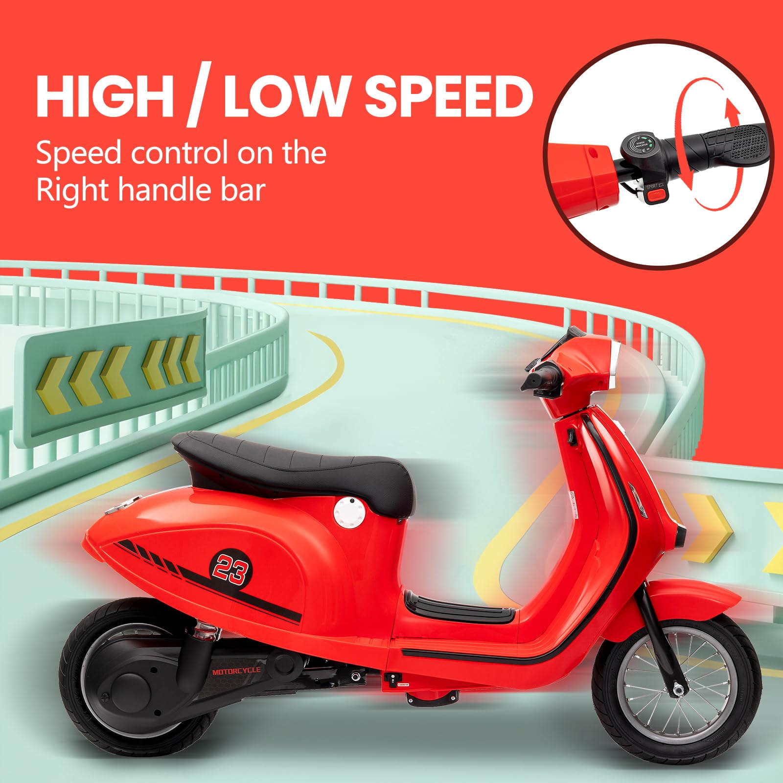 Towallmark Electric Motorcycle for Big Kids, 24V 350W Kids Ride on Moped, Max Up to 14MPH, with Rear Brake, Twist Grip Throttle & LED Light, Electric Motorbike for Kids/Teens 8-12