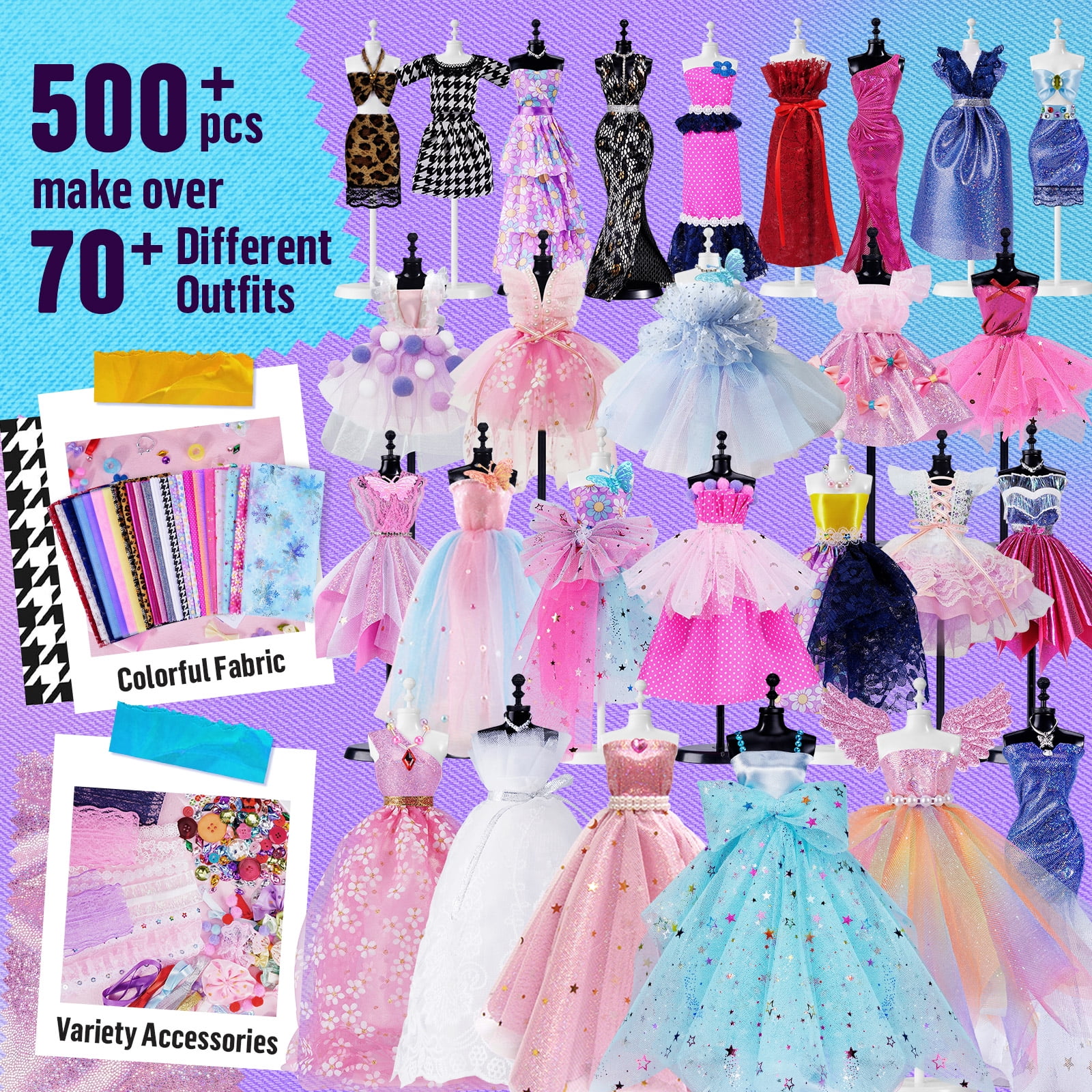 600+Pcs Fashion Designer Kits for Girls Gifts 6 7 8 9 10 11 12 Years Old, Girls' Fashion Creativity DIY Arts & Crafts Kit with 4 Mannequins for Girls  Birthday Gift,Sewing Kit for Kids Ages 8-12