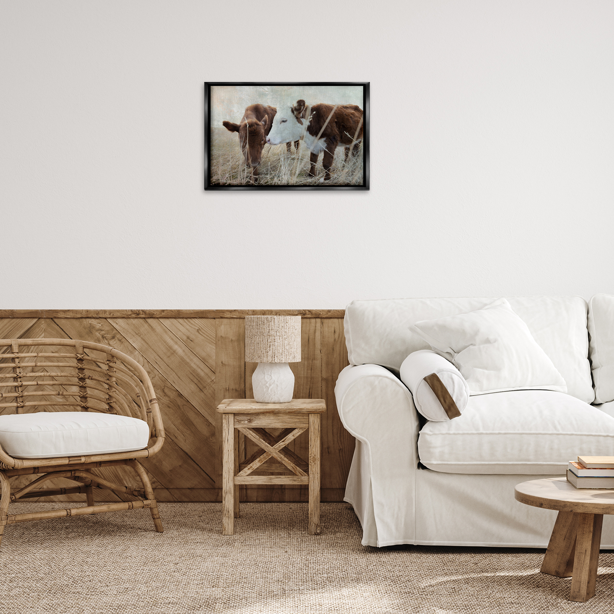 Stupell Industries Baby Calf Pair in Grass Animals & Insects Photography Black Floater Framed Canvas Art Print Wall Art, 25 x 17