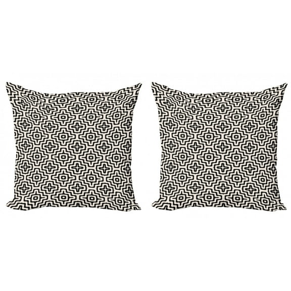Abstract Geometry Throw Pillow Cushion Cover Pack of 2, Geometric Curved Stripes Wavy Lines Bicolored Pattern, Zippered Double-Side Digital Print, 4 Sizes, Charcoal Grey Champagne, by Ambesonne
