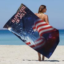LYEAA Large Beach Towels Oversized USA Themed Microfiber 75x150cm Sandproof Seaside Sitting Blanket Shawl Sweat Towel Multi-Purpose Towel Lightweight Beach Towel for Travel Vacation Swimming Pool