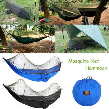 Parachute Camping Hammock Portable Fabric High Strength Sleeping Hanging Bed with Mosquito Net for Indoor Outdoor Use -Carry Bag (Best Hammock For Sleeping Indoors)