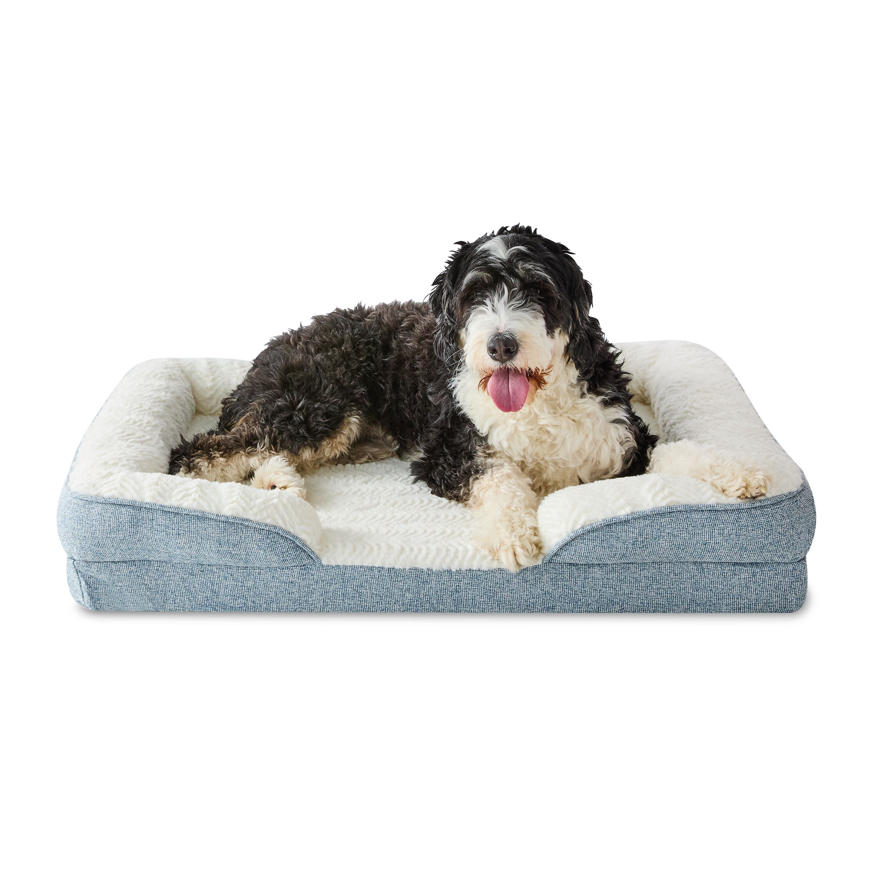 Vibrant Life Medium Orthopedic Bolster Dog Bed, Blue, 25" x 35"