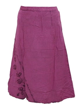 Mogul Women's Fashionista Skirt Pink Embroidered Rayon A-Line Skirts