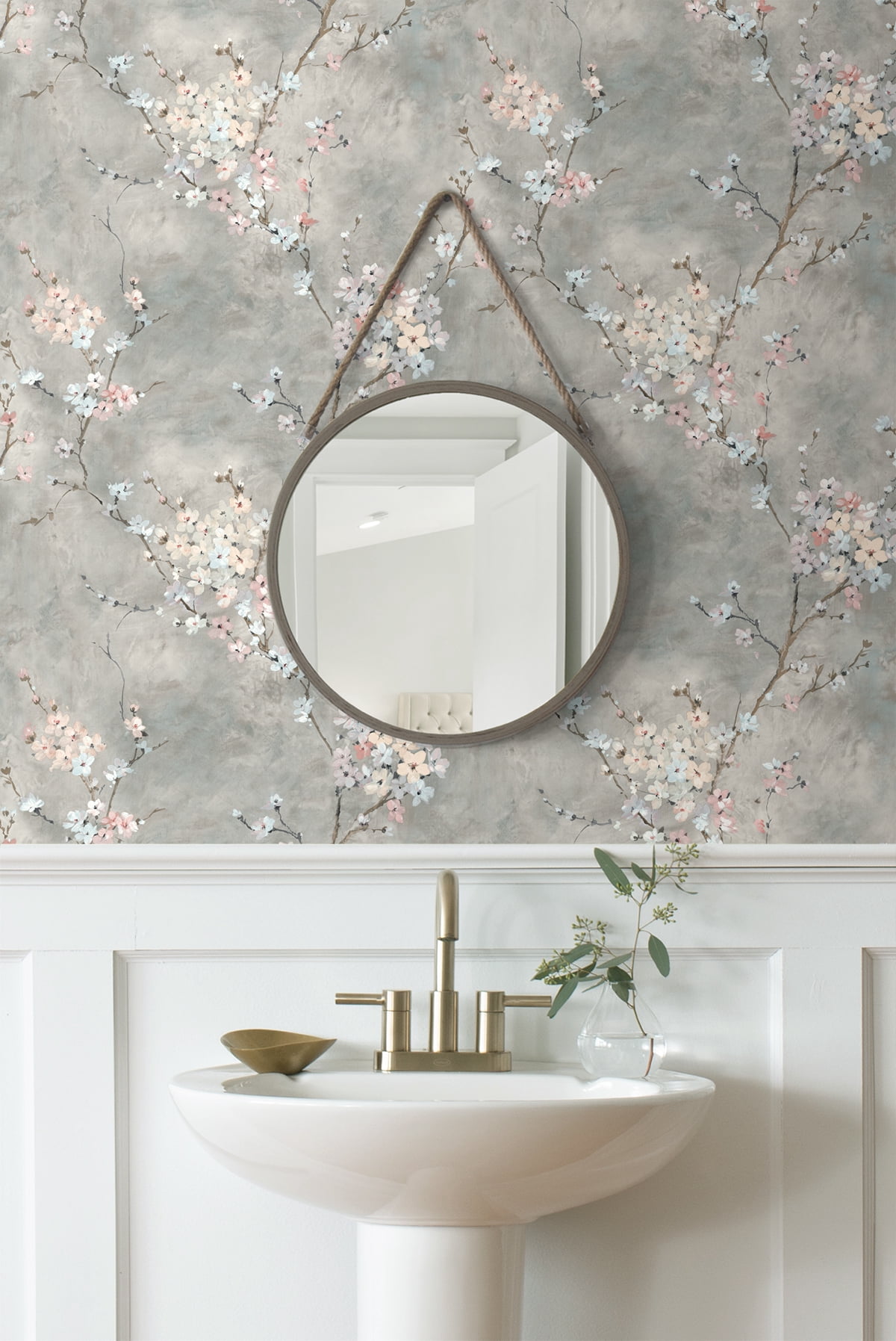 Harry & Grace Grey Floral Blossom Peel and Stick Wallpaper - 27 in. W. x 18 ft. L. Roll
