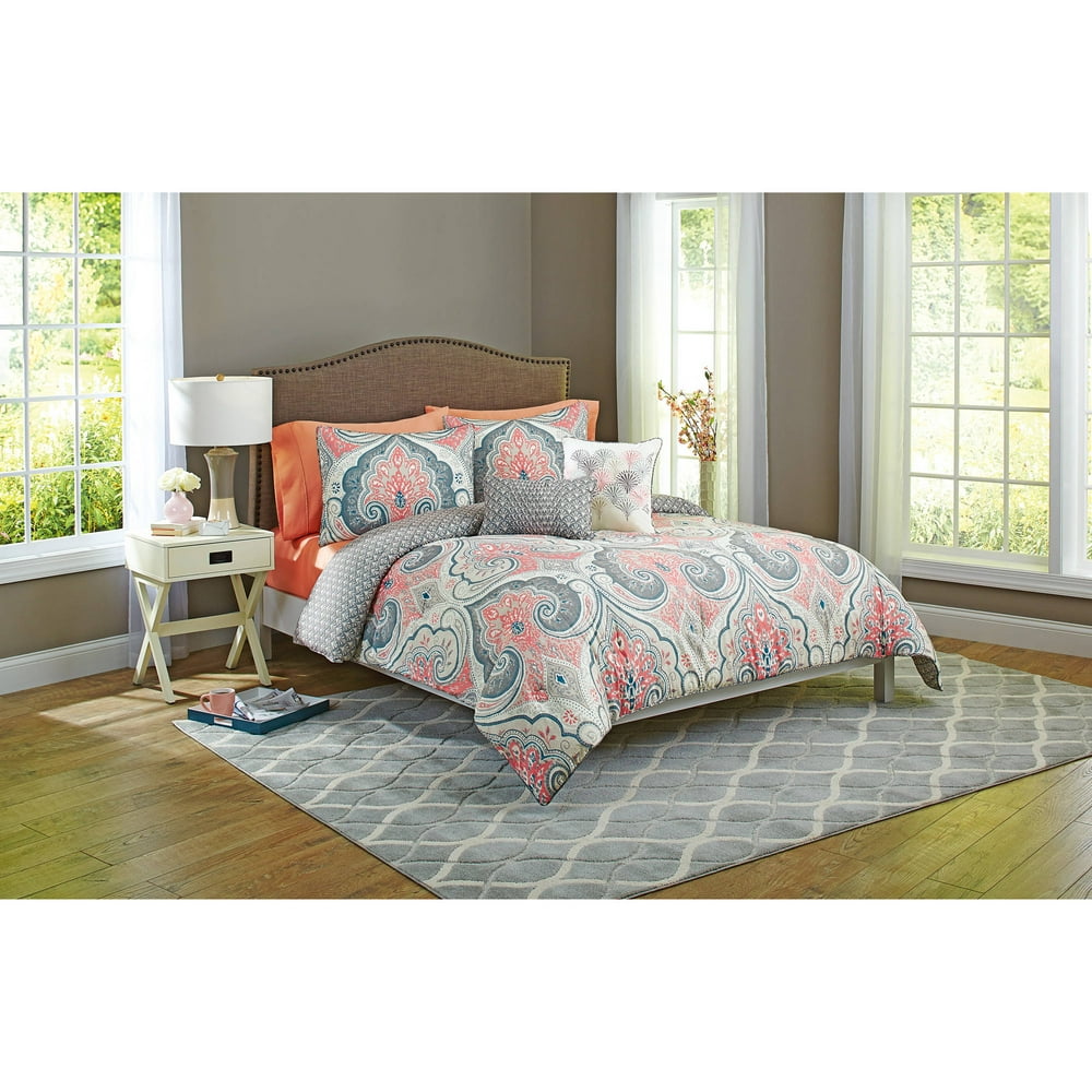 Better Homes & Gardens 5 Piece Grey Medallion Comforter Set, Full/Queen