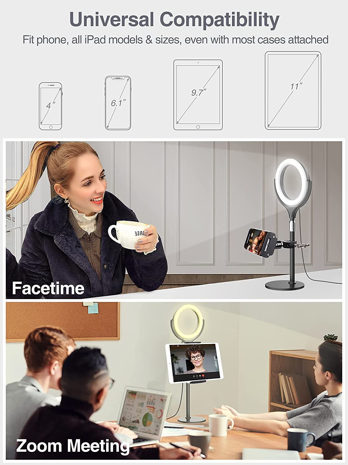 Floor/ Desktop Tripod Stand Tablet Holder LED Selfie Ring Light for iPad  Studio | eBay