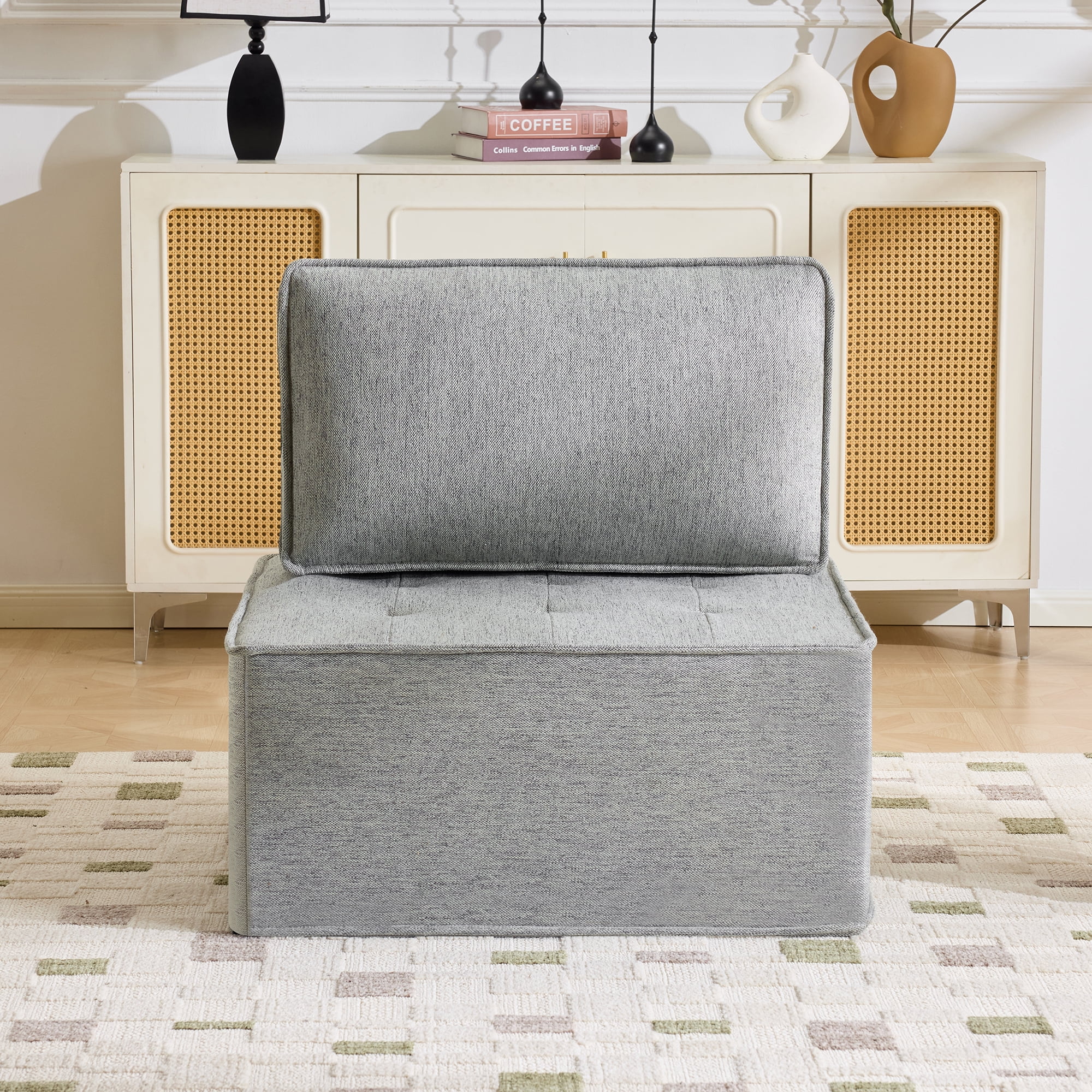 Modular Sofa, Light Grey Linen Wooden Frame Square Seat for Free Splicing, 32-Inch Solid Build with Good Resilience for Small Apartment Living Room and Multiple Decoration Styles