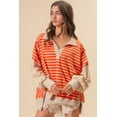 thumbnail image 4 of Women's Orange Stripe Color Block Loose Fit Collared Sweatshirt, 4 of 12