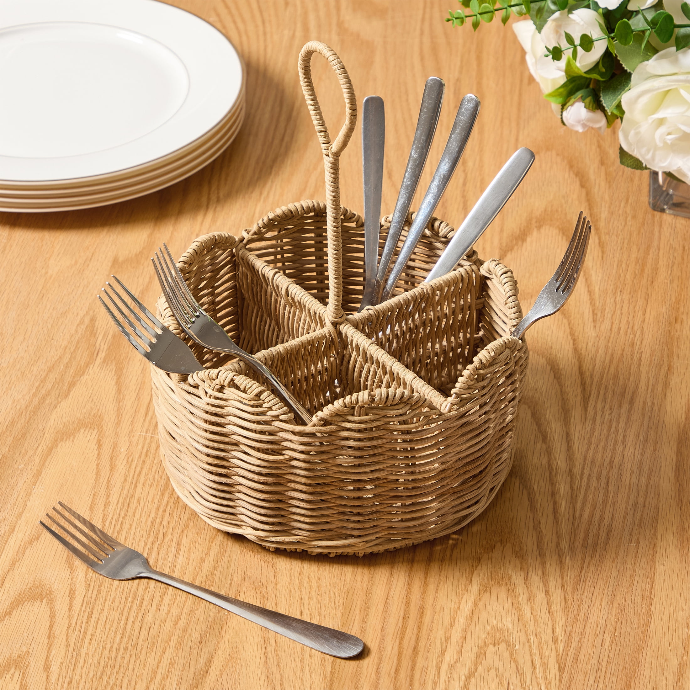 Rattan Scallop Utensil Holder, Brown, 8.25" x 10.75", by My Texas House