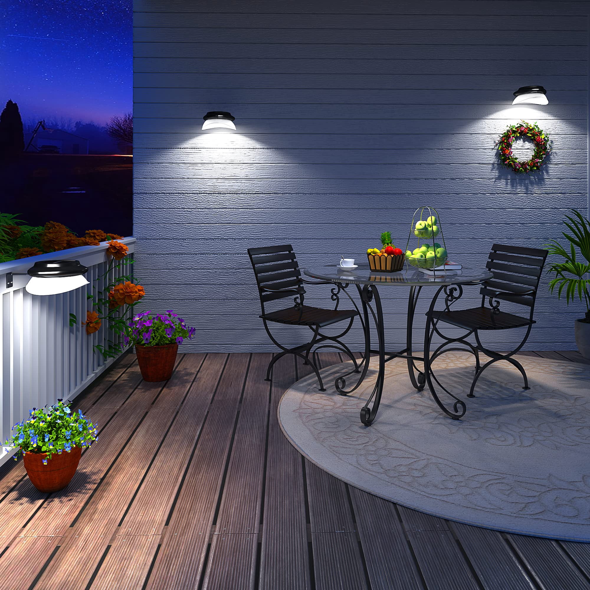 ROSHWEY 6PCS Solar Eaves Lights, Solar Fence Lights Outdoor Waterproof, Solar UFO Lights for Gutter, Backyard, Garage, Black Shell Cool Light
