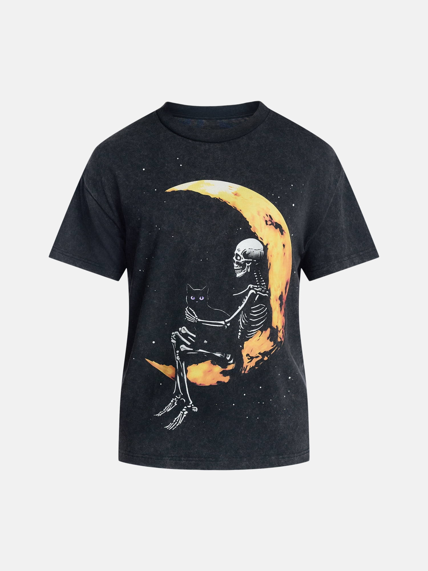 Halloween Boxy Fit Moon Skeleton Graphic Tee Shirt, Men's Sizes XS-4XLT