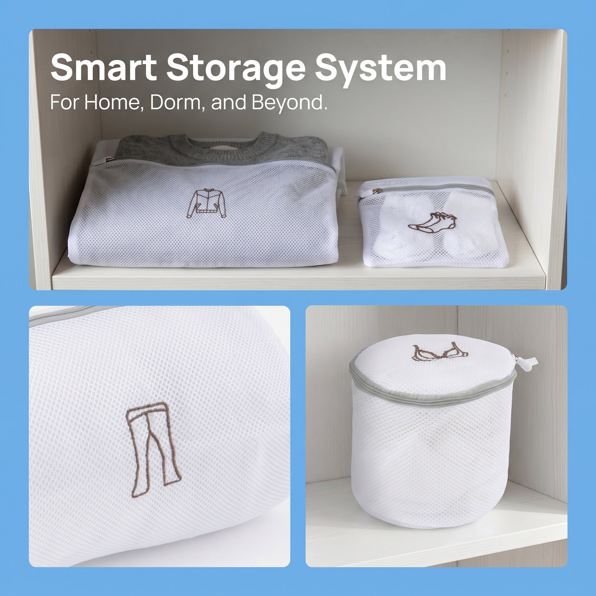 Unique Bargains 6Pcs Durable Mesh Zipper Closure Laundry Bags White