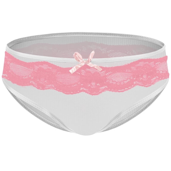 Yyeselk Mens Lace Crossdresser Panties with Bow Knot Bulge Pouch Mesh Underwear White Free Size