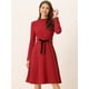 thumbnail image 2 of Vestido elegante de manga larga con cuello simulado tejido debajo de la rodilla para mujer Rojo L, 2 of 6