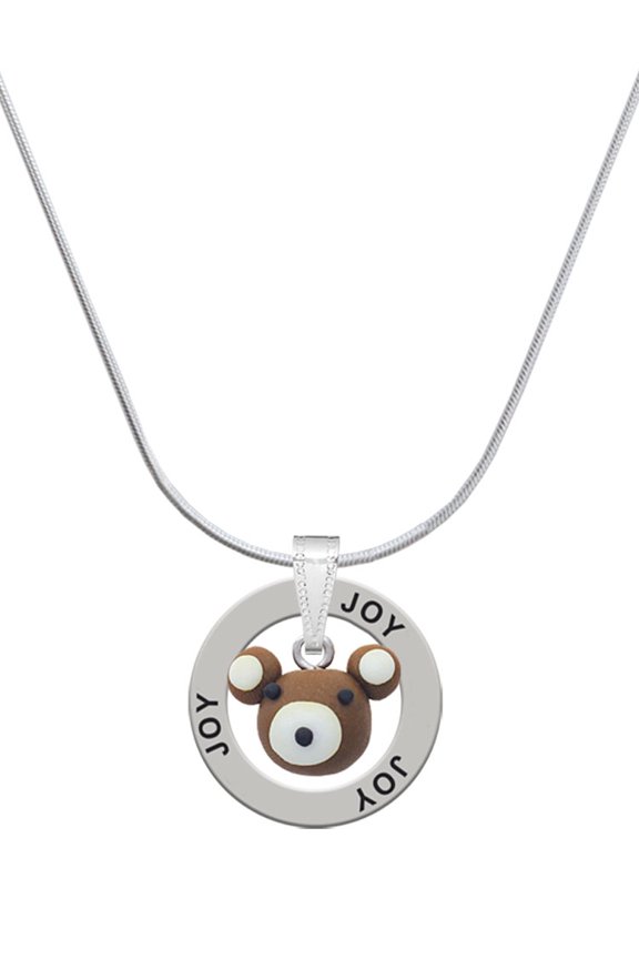 Fimo Clay Teddy Bear Joy Ring Charm Necklace, 18"