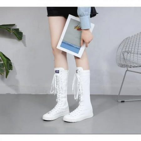 

HHH White and High Top Height Increasing Insole Canvas Shoes Women s High-Top Breathable Side Zipper Flat Casual Shoes All-Matching plus Size Dancing Shoes