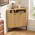 thumbnail image 6 of Fluted Corner Cabinet with Storage, Modern Floor Cabinets with Adjustable Shelf & Metal Legs Wooden Narrow Cabinet Organizer for Living Room Kitchen, Natural Oak, 6 of 7