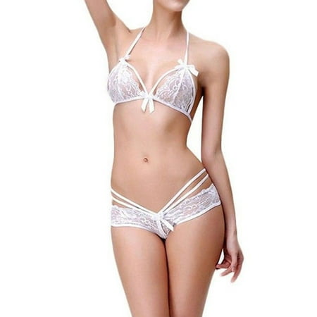 

MRULIC underwear women set Women Charm Sexy/Sissy Lingerie Lace G String Thong Underwear Nightwear White + L