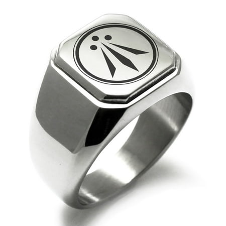 Stainless Steel Celtic Awen Arwen Three Rays Engraved Square Flat Top Biker Style Polished Signet Ring