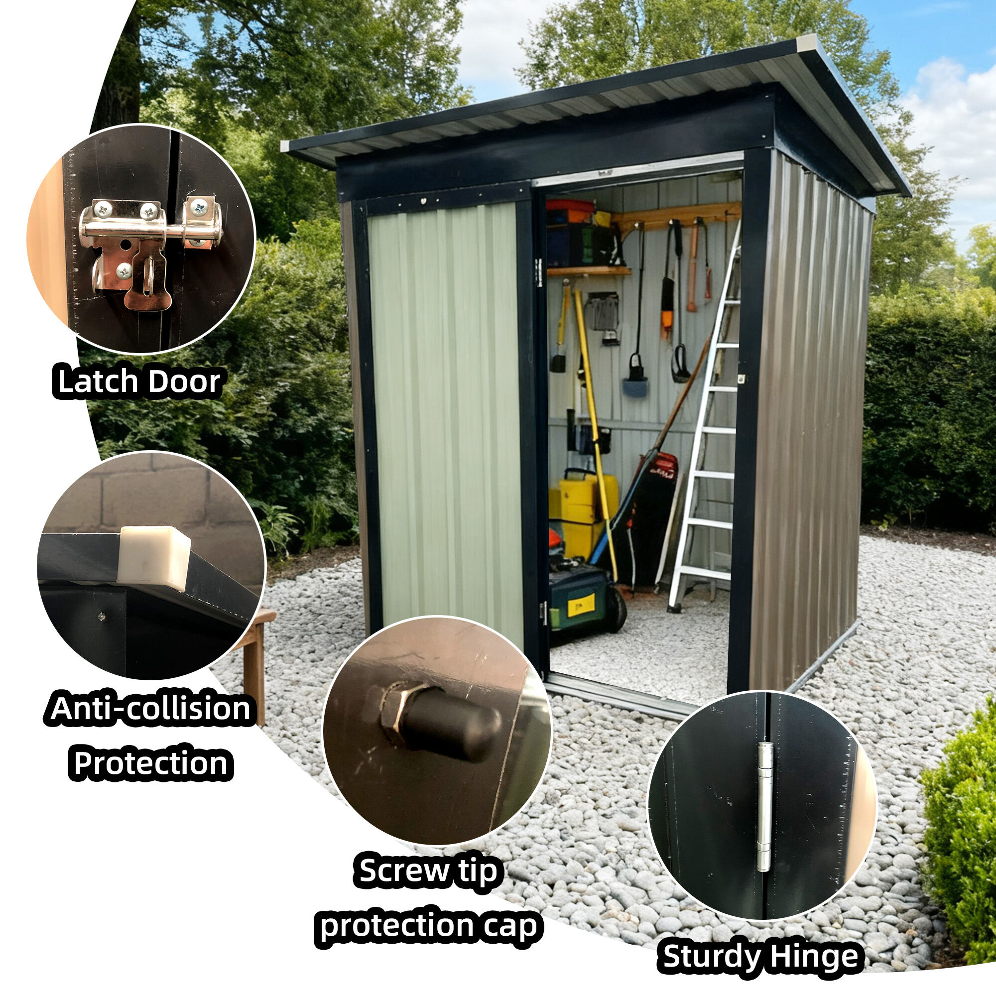 Outdoor Storage Shed 4.27FT x2.42FT Metal Garden Shed 5 X 3 FT Pent Roof with Hinge Door,Garden Storage Shed