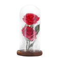 thumbnail image 1 of Luz LED de flor de rosa preservada con cubierta de vidrio y base de madera Boda de San Valentín Marrón, 1 of 8