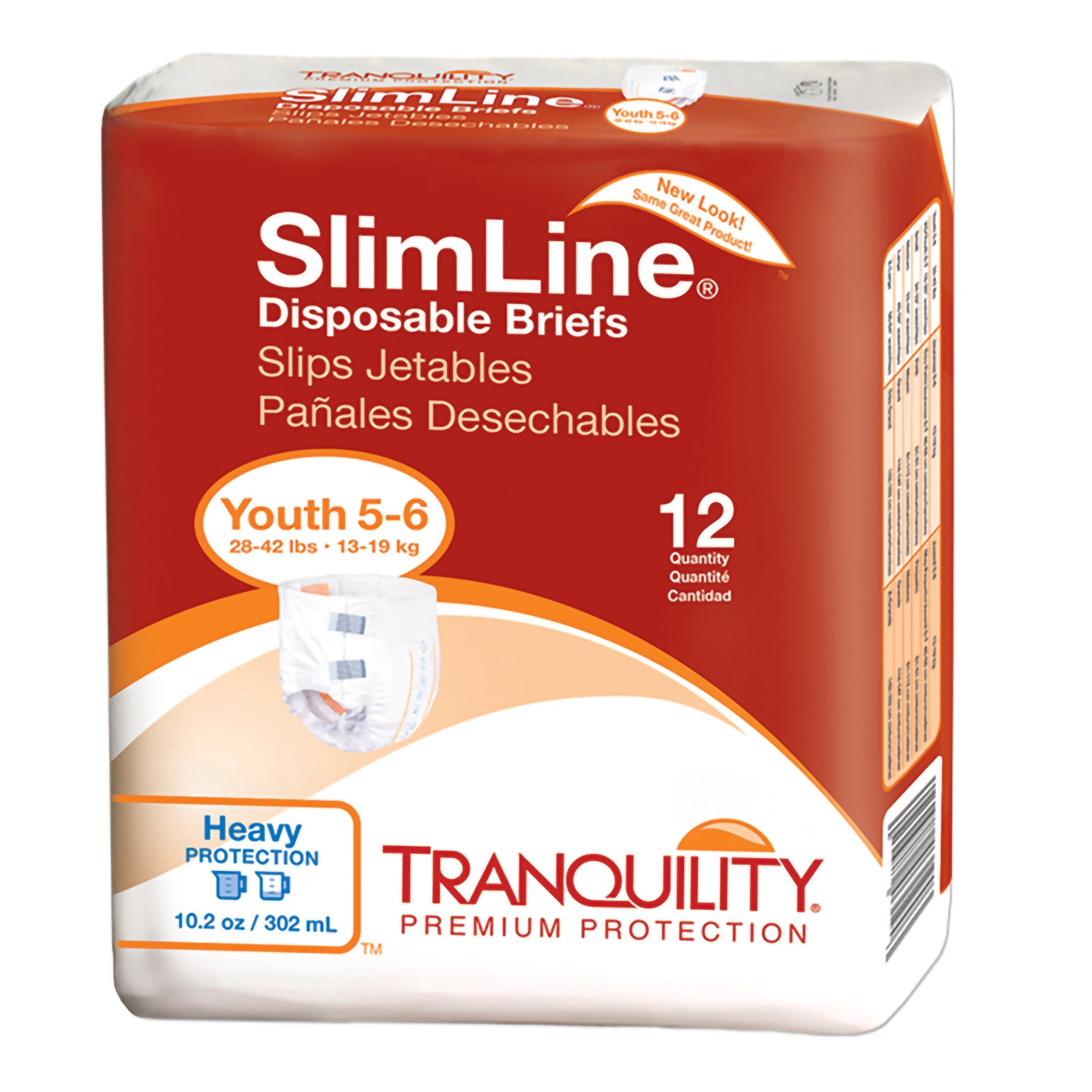 Tranquility Slimline Youth Youth Incontinence Brief Size 5 to 6 Heavy Absorbency Full Fit, 2112, Heavy, 12 Ct