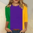 thumbnail image 2 of YUGYXL Women's Mardi Gras 3/4 Length Sleeve Shirts Novelty Tie Dye Loose Comfy Tshirts Ladies Crew Neck Tunic Fit Tees Celebration Carnival Party Tops Sales, 2 of 5
