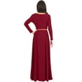 thumbnail image 5 of KOH KOH Long Sleeve Modest Fall Winter Evening Flowy Empire Waist Full Floor Length Cocktail Formal V-Neck Tall Maxi Dress Gown Abaya For Women Crimson Dark Red X-Small US 2-4 NT021, 5 of 6