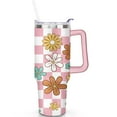 thumbnail image 2 of 40oz Pioneer Tumbler with Handle Lid and Straw,Colorful Floral Tumblers Gifts for Women Girls Men Adults（Pink）, 2 of 7