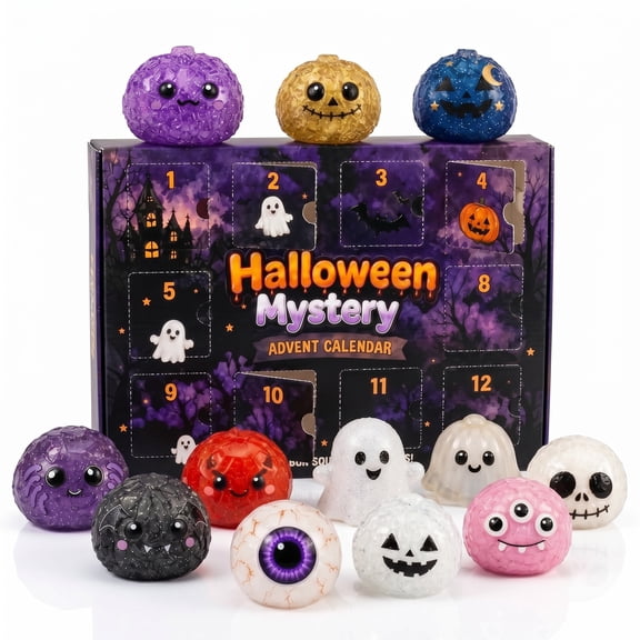 Halloween Dumpling Squishy Mystery Box, Glitter Slow Rise Spooky Stress Balls, 12 Days Halloween Advent Calendar Squeeze Fidget Toys Kids Adults Holiday Present A1