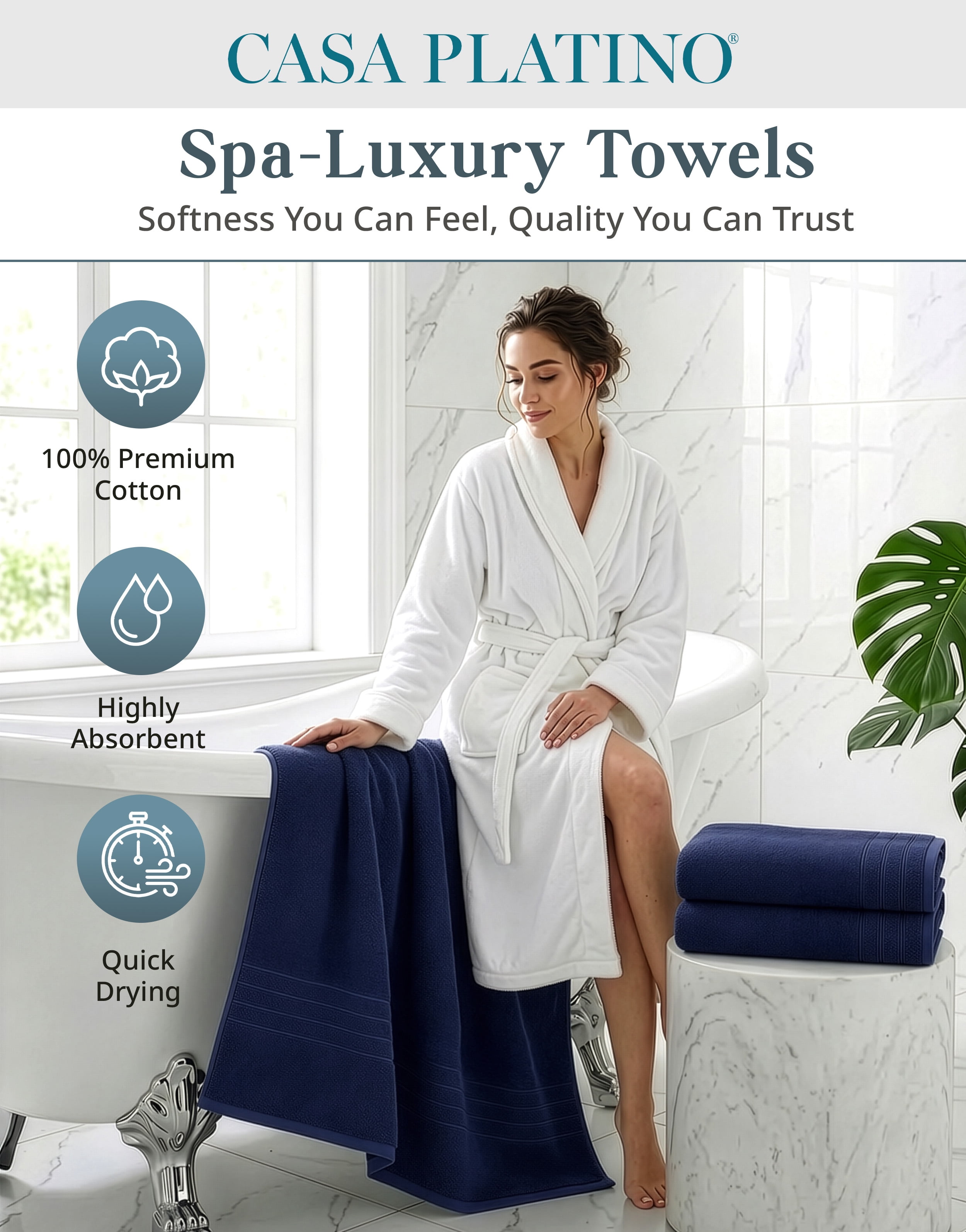 Casa Platino Bath Sheet 2 Pack - Large Bath Towels, Soft Bath Sheets, Quick Dry & Oversized, 36"x72", Great for Relaxing After a Shower - Navy