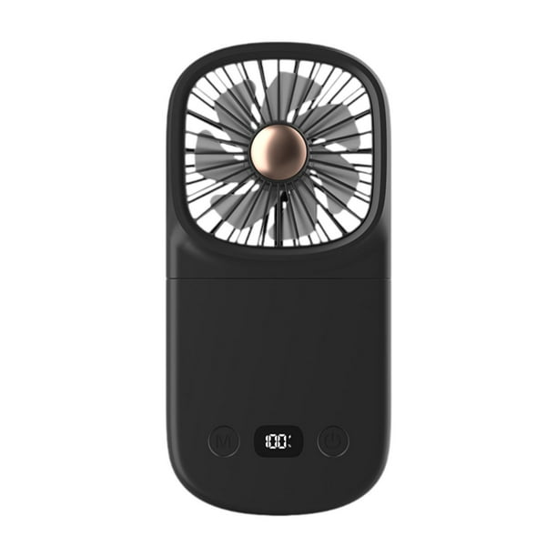 Mini ventilador portátil para colgar, pequeño ventilador personal de escritorio para mochileros, camping, soporte para teléfono Negro